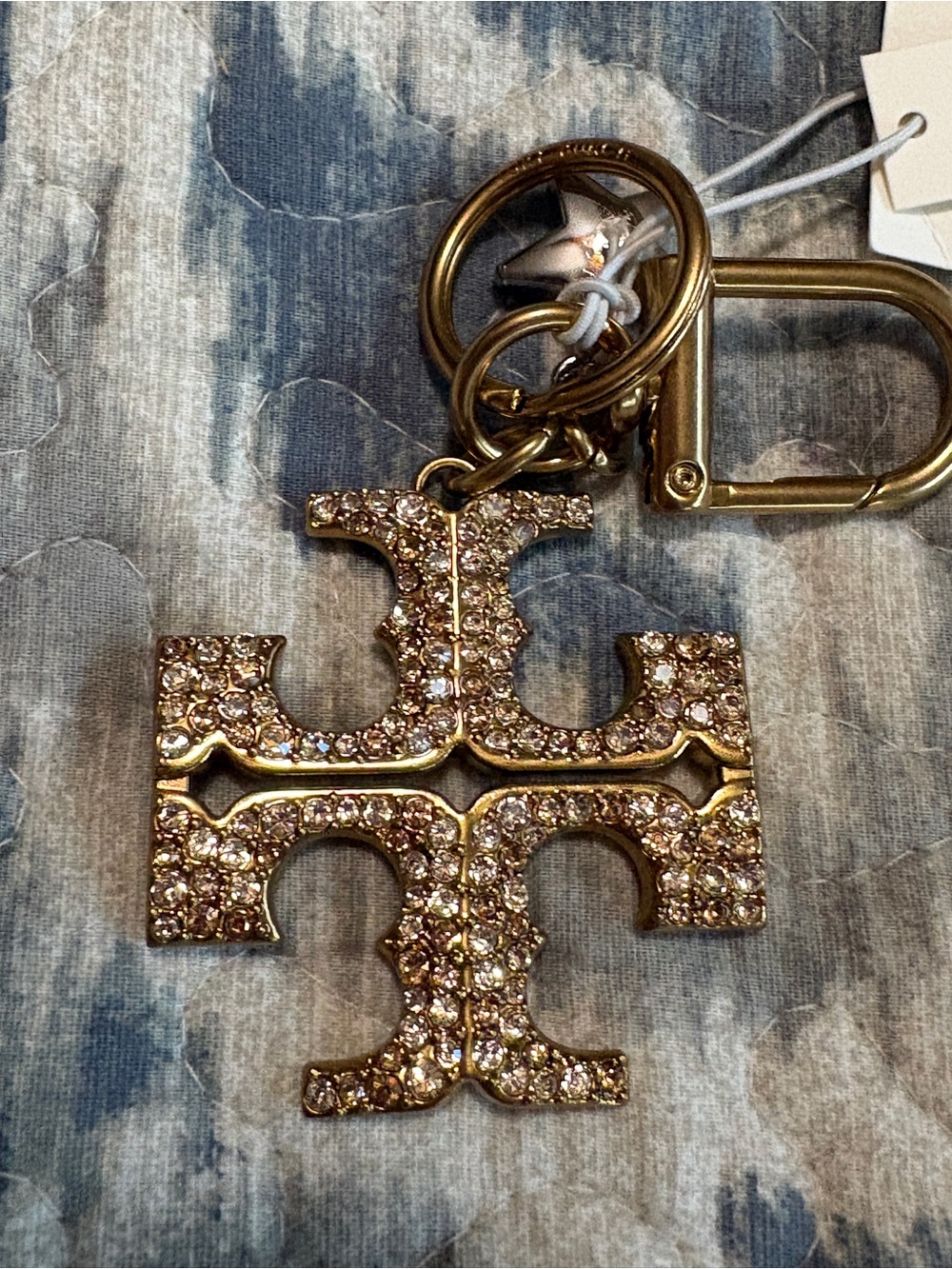 Tory Burch Gold Crystal Logo Key & Card Holder Charm